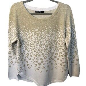 United States Sweaters Women’s Cream Cheetah Print Gold Metallic Thread Medium